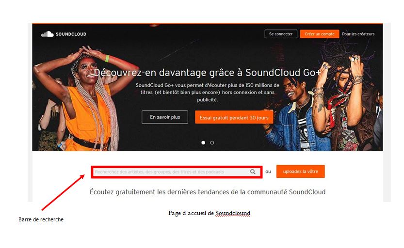 Page d'accueil de Soundcloud
