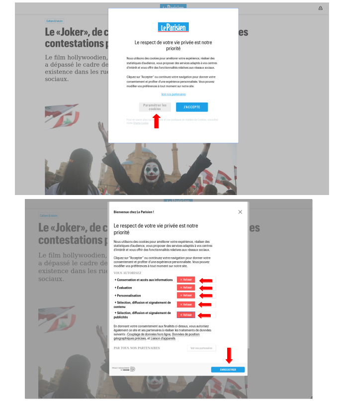 Paramétrage des cookies