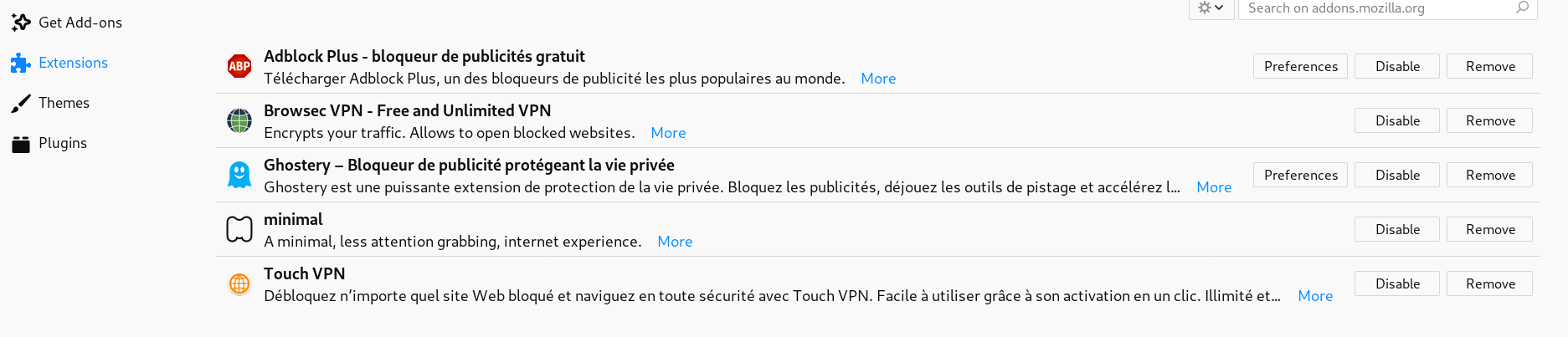 Extensions sur Firefox