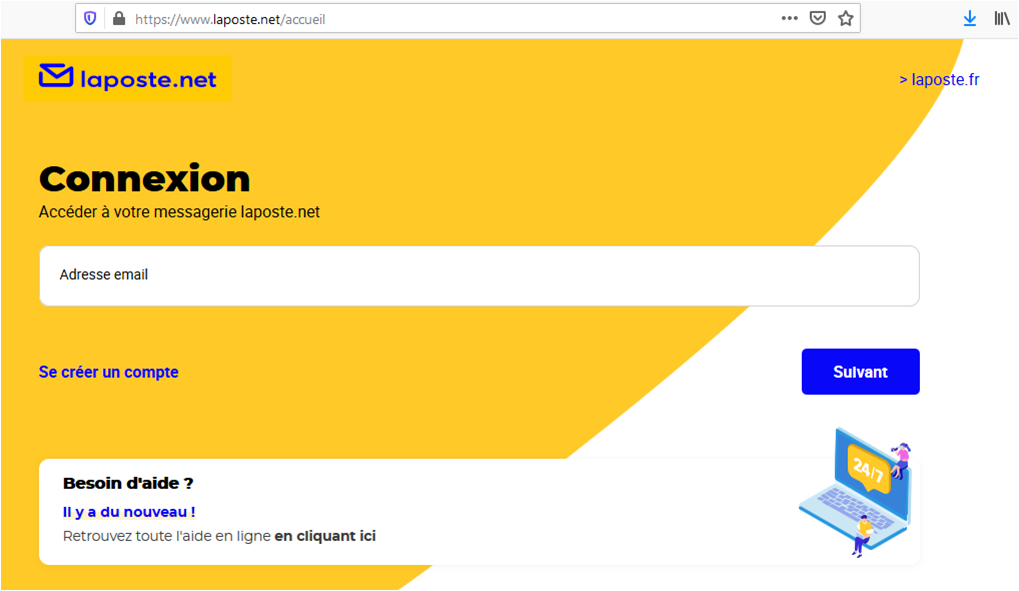 Page d'accueil La Poste Mail