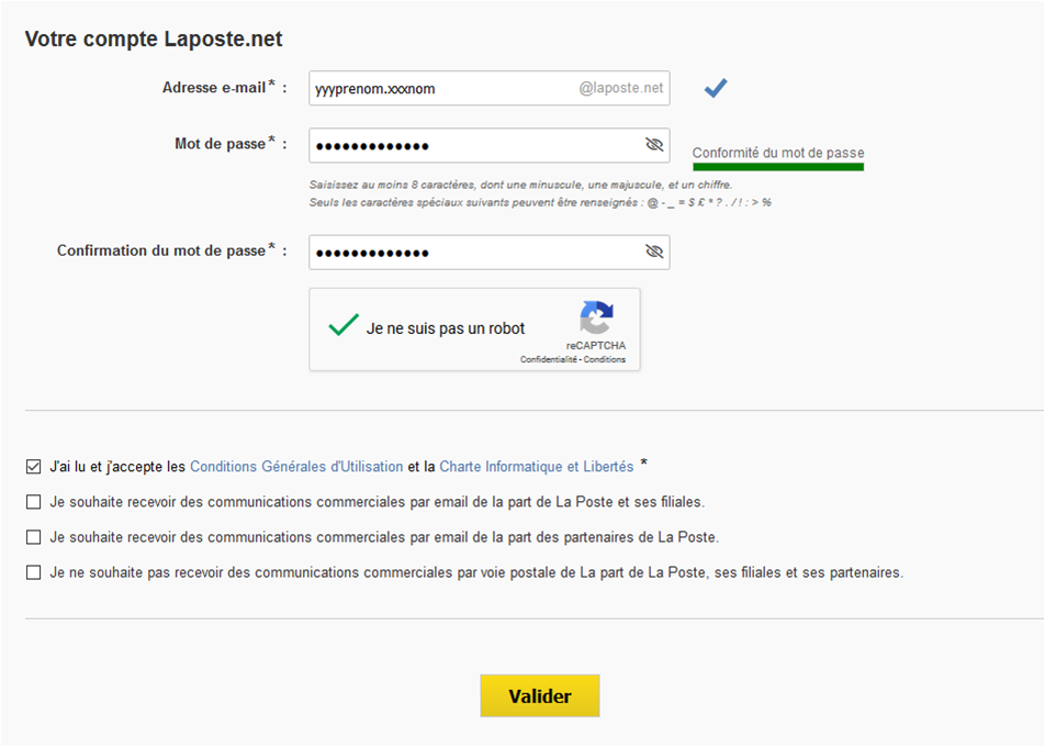 Formulaire d'inscription La Poste Mail 2