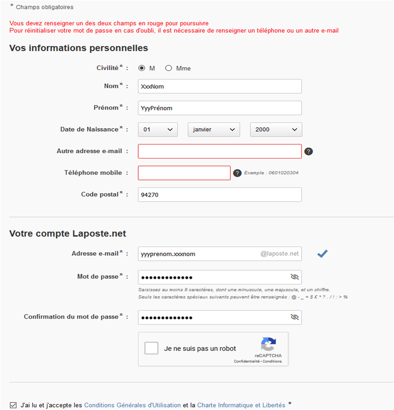 Formulaire d'inscription La Poste Mail 3