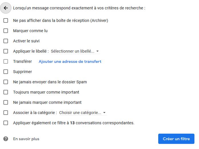 Options Filtre Gmail