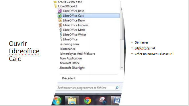 Ouverture du tableur