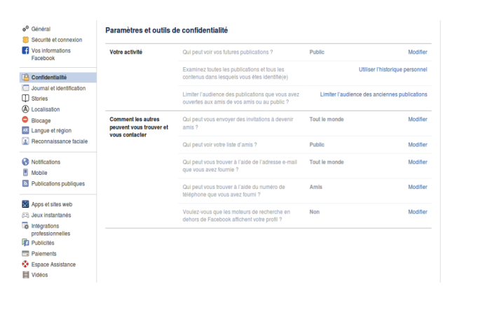 ParamÚtres de confidentialité Facebook