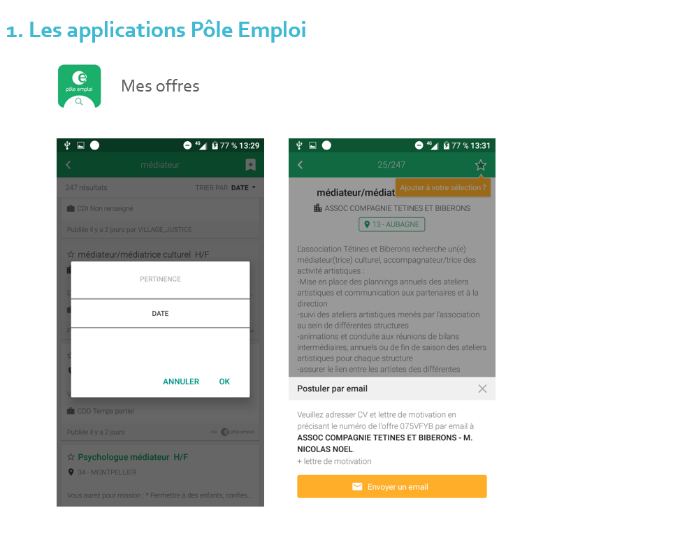 pĂŽle emploi 10 Envoyer sa candidature avec l'application