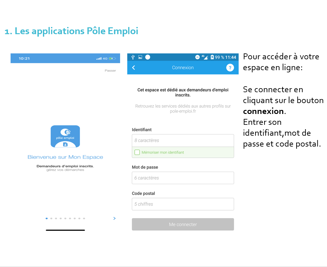 Pole emploi 5 Se connecter Ă l'application