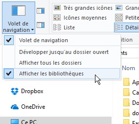 Réafficher le volet de navigation dans la bibliothèque